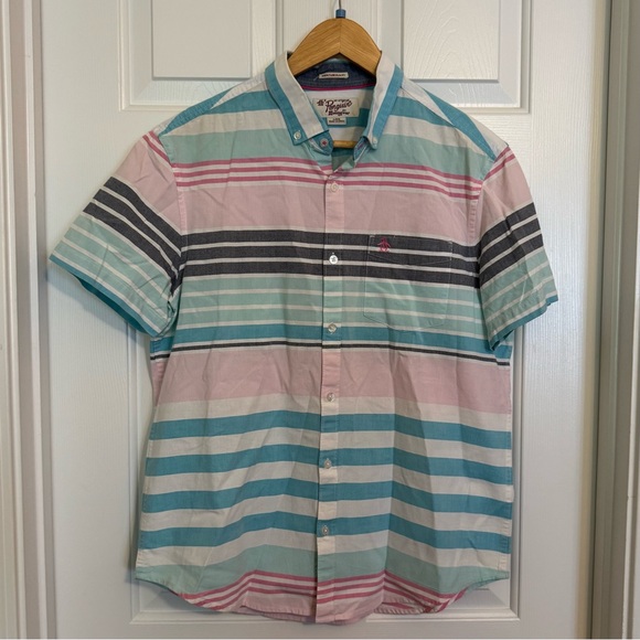 Penguin by‎ Munsingwear 100% Cotton Striped S.S. Slim Fit Button Down Shirt LG - Picture 1 of 7